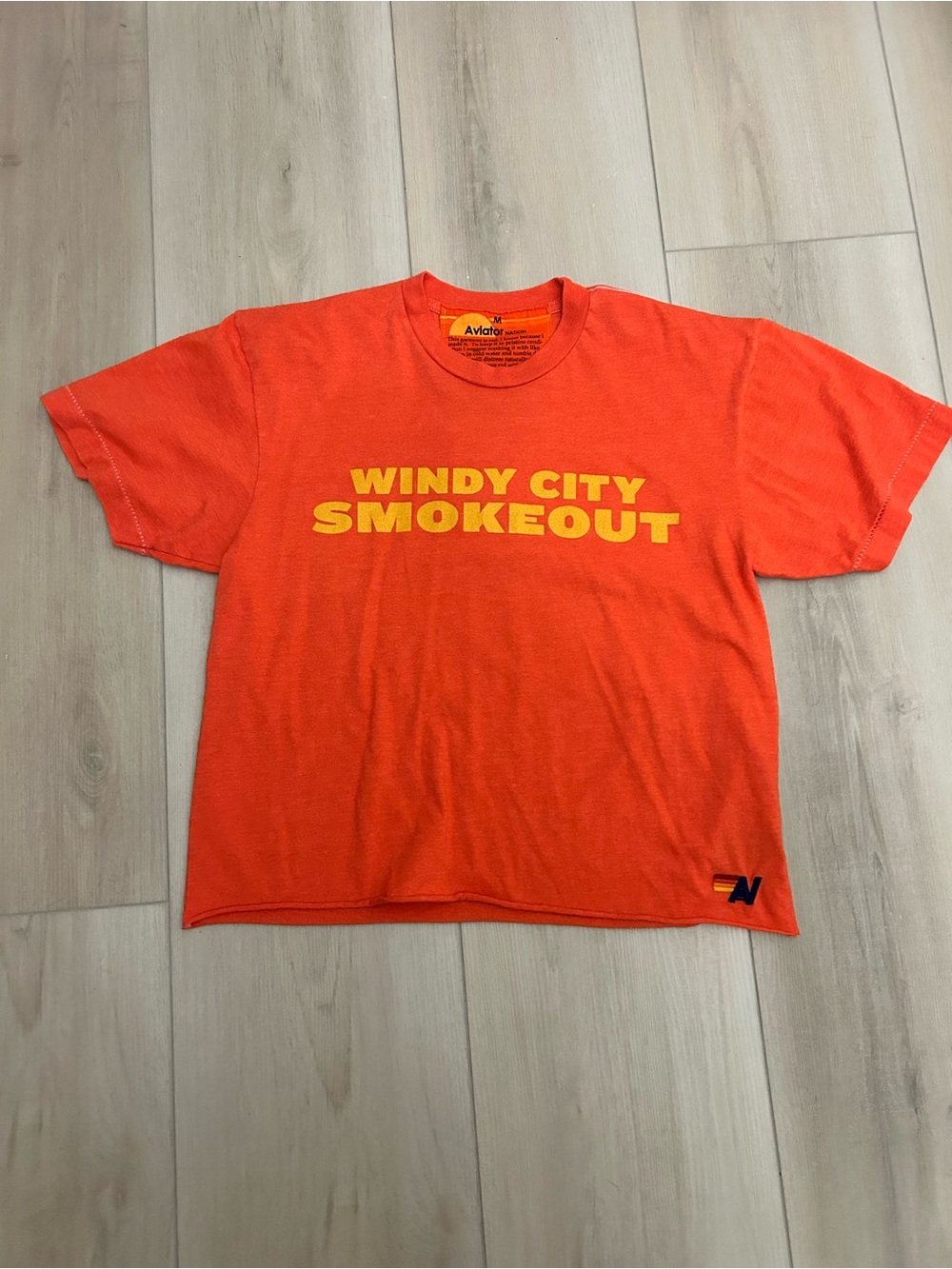 Aviator Nation Orange 'Windy City Smokeout' Graphic Tee with Yellow Logo